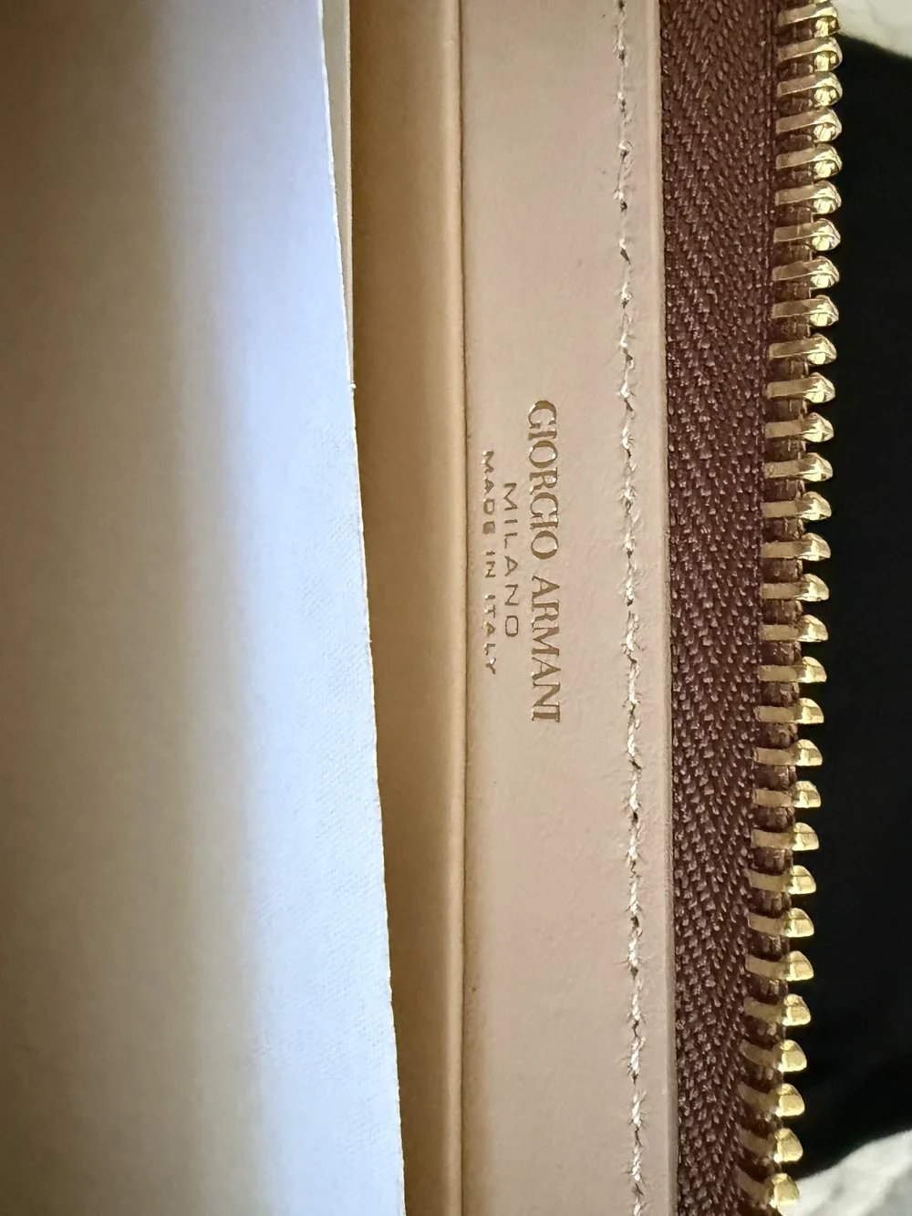 Giorgio Armani Smooth Cognac Zip-Around Wallet